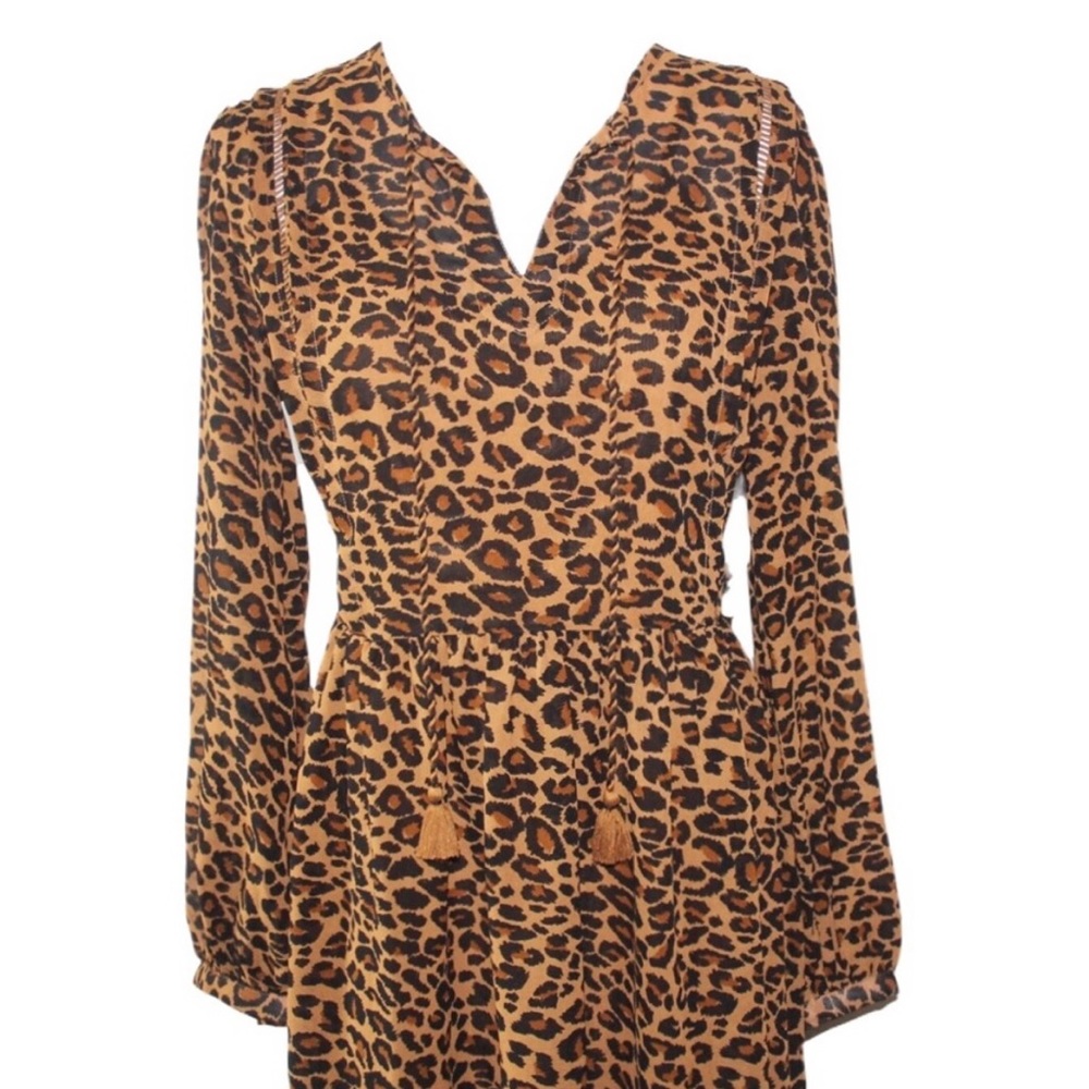 Women's MED Animal Print Babydoll Boho Long Sleeved Dress - NWT - Picture 12 of 16